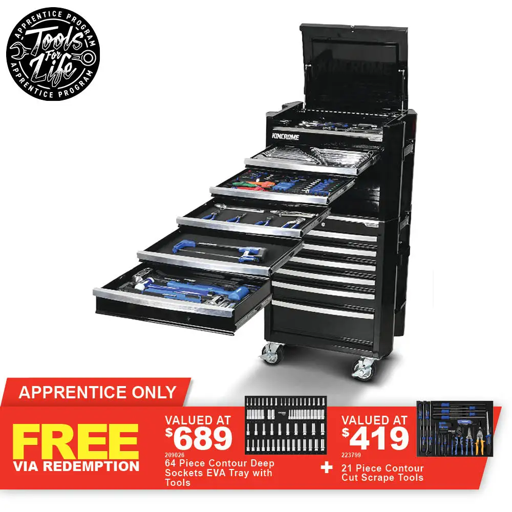 KINCROME Contour TFL Tool Trolley 307 Piece 11 Drawer Black P1821B