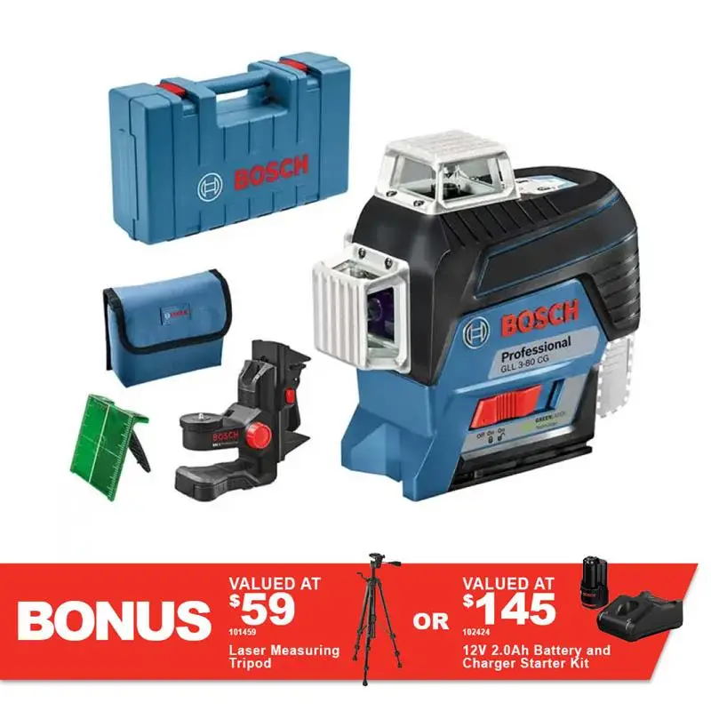 BOSCH 3 x 360° Multi-Line Laser Level Green Beam with Bluetooth GLL3-80CG
