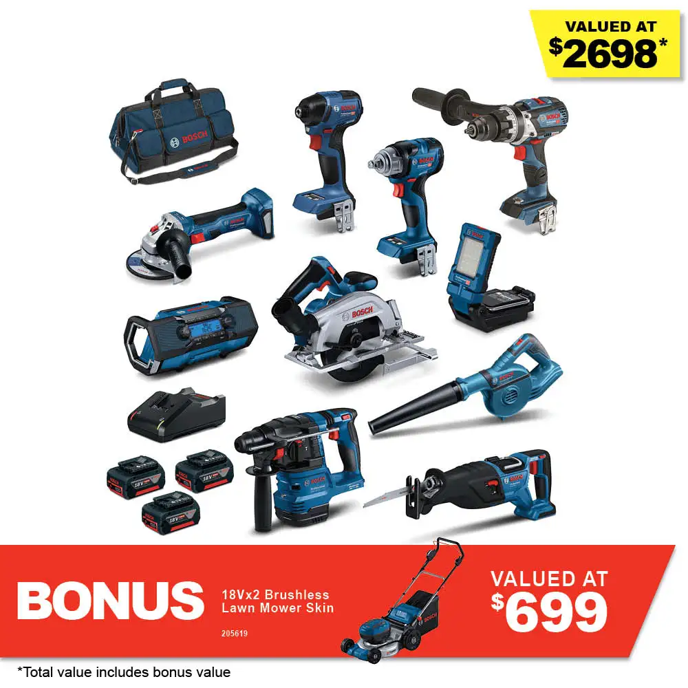 BOSCH 18V Brushless 10 Piece 3 x 5.0Ah Combo Kit 0615A5008X