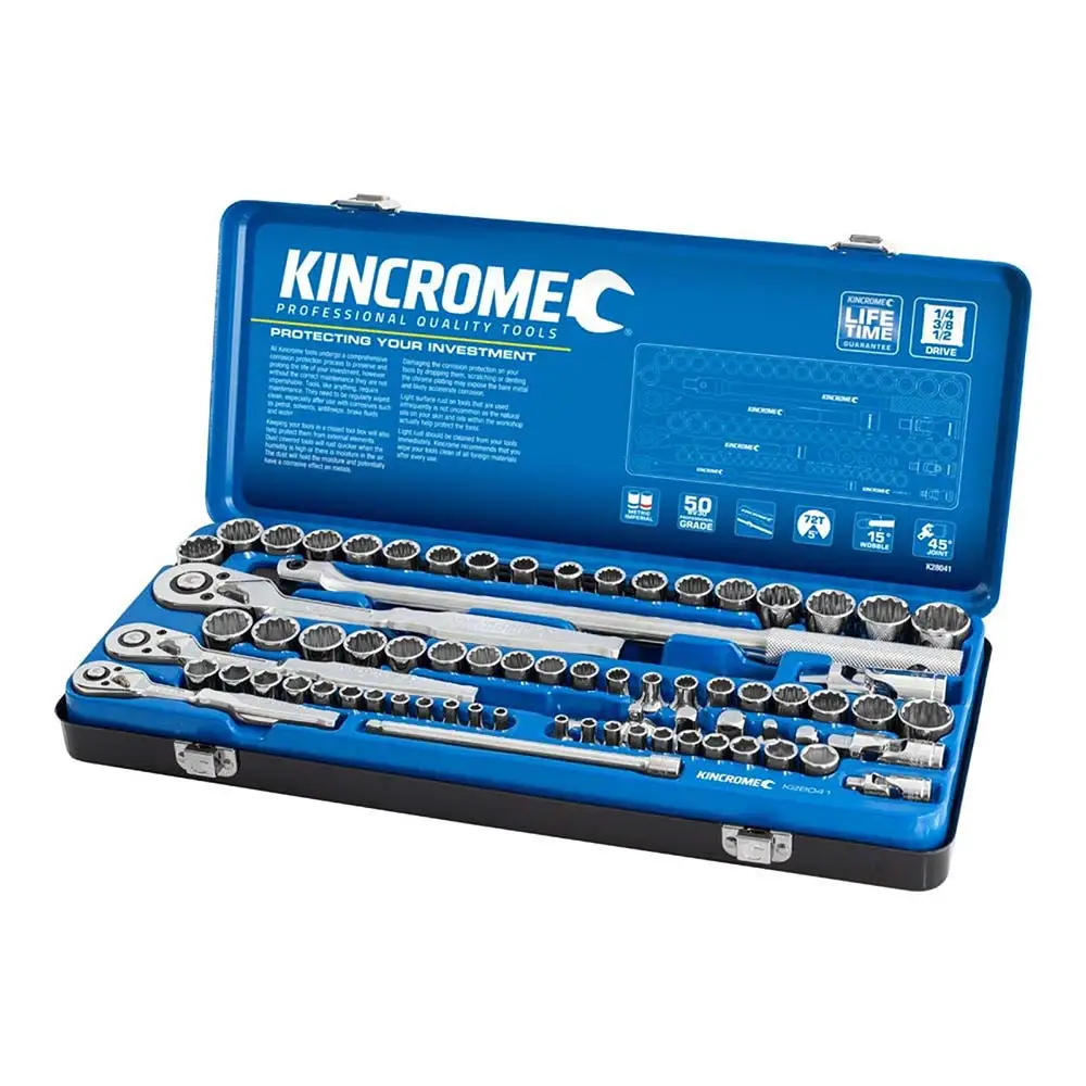 KINCROME 1/4, 3/8 & 1/2" Drive Metric & Imperial Socket Set - 74 Piece K28041
