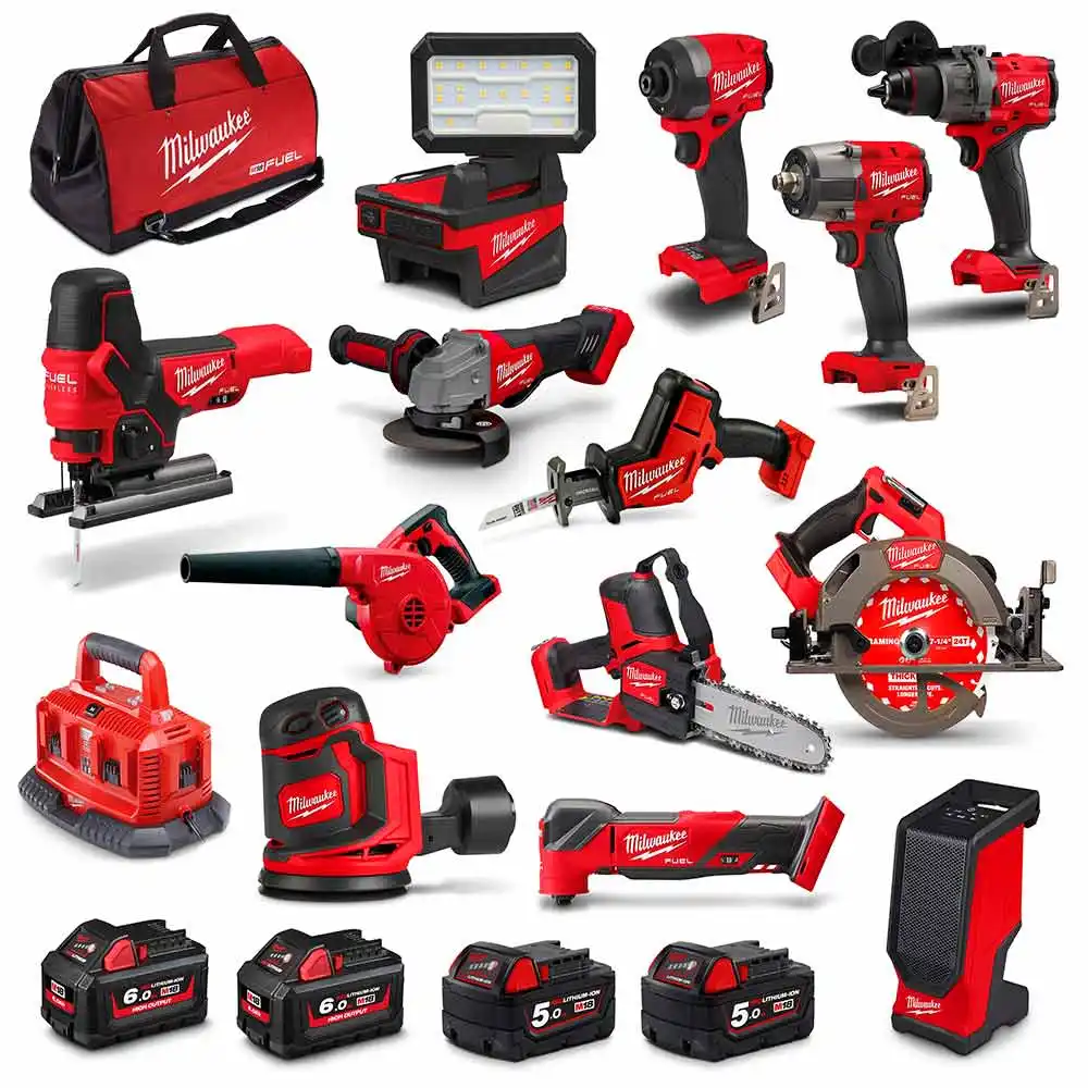 MILWAUKEE 18V Fuel Brushless 13 Piece 2 x 5.0/2 x 6.0Ah Combo Kit M18FPP13B4564B