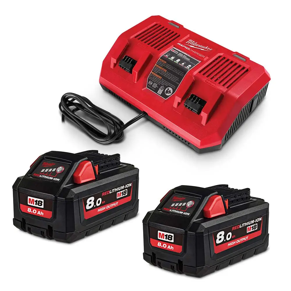 MILWAUKEE 18V REDLITHIUM-ION HIGH OUTPUT 2 x 8.0Ah Dual Bay Starter Pack M18HOSPD802B