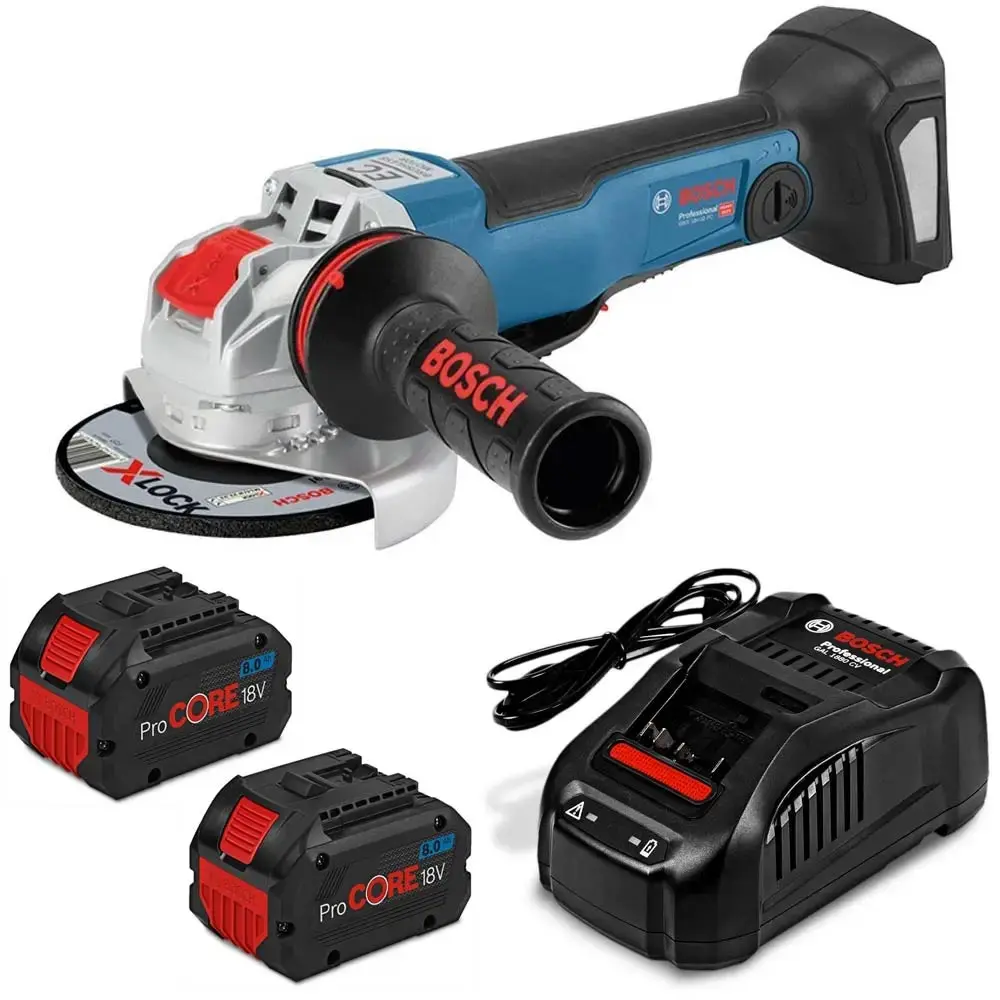 BOSCH 18V Brushless X-LOCK 2 x 8.0Ah Angle Grinder Kit 0615990M0J