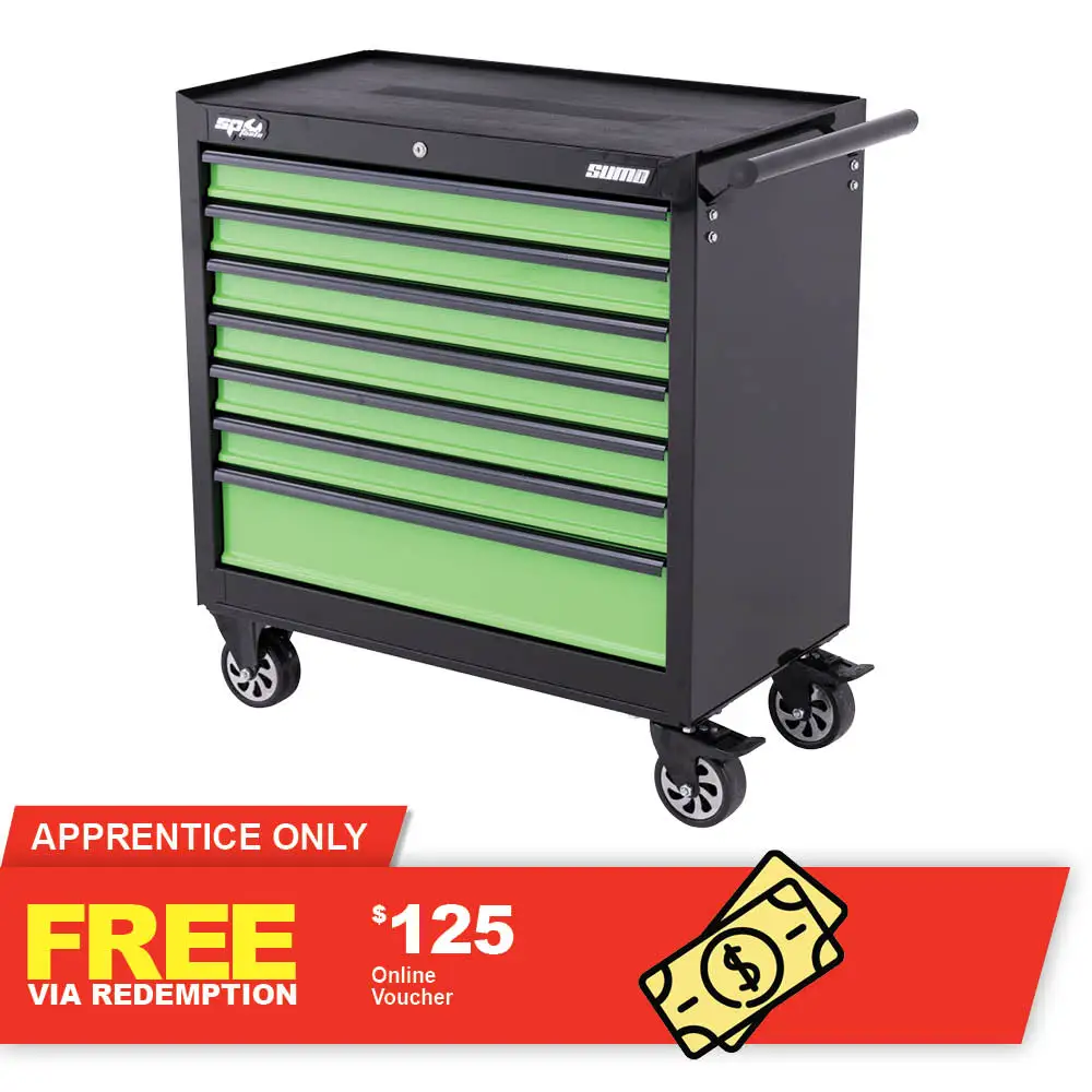 SP TOOLS 7 Drawer Custom Sumo Series Roller Cabinet Black/Green SP40127