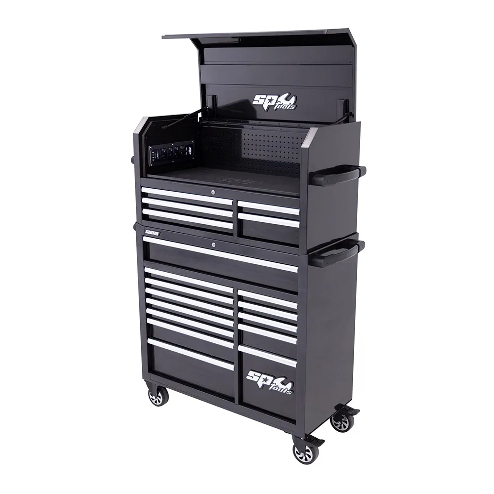 SP TOOLS Power Hutch Tool Box Black/Chrome Handles - 18 Drawer SP40698