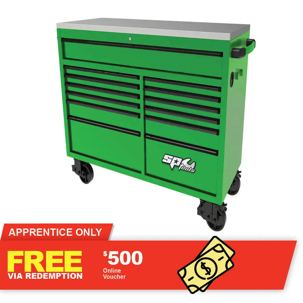 SP TOOLS 59inch USA Sumo Series Wide Roller Cabinet - 13 Drawer - Green/Black SP44725G