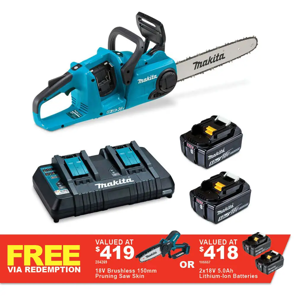 MAKITA 36V (18Vx2) Brushless 2 x 5.0Ah 350mm Chainsaw Kit DUC353PT2