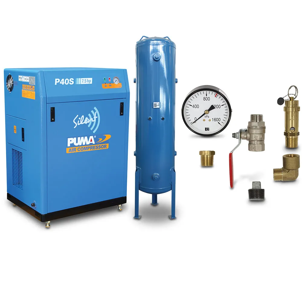 PUMA Piston Air Compressor Silent 7.5HP & 300L Tank Basic Kit PUP40S415VBPG