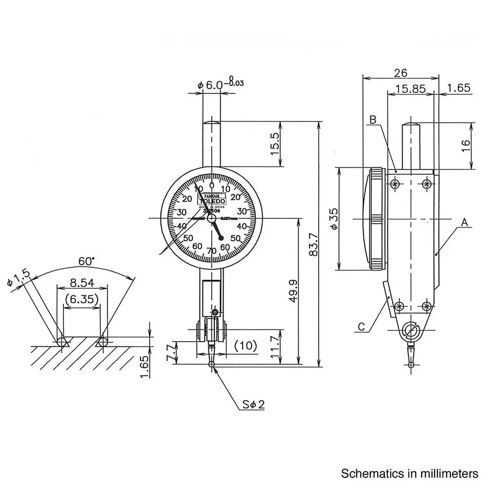 TOLEDO 0.001 x 0.14mm Analogue Dial Indicator 322104