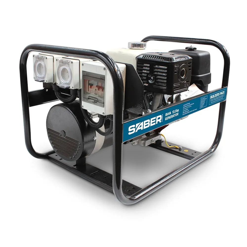 SABER 6400W 13.5hp Petrol Generator with Honda GX-390 and IP66 15A Sockets SABGENO8BP