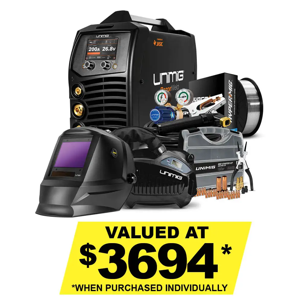 UNIMIG 15A Razor 200 MIG/TIG/STICK Multiprocess Pulse Welder Bundle PK11109