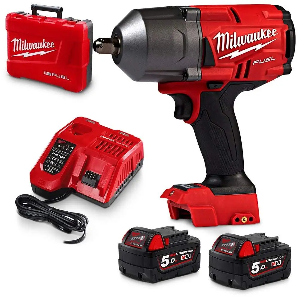 MILWAUKEE 18V FUEL 2 X 5.0Ah 1/2inch High Torque Impact Wrench with Pin Detent Kit M18FHIWP12-502C