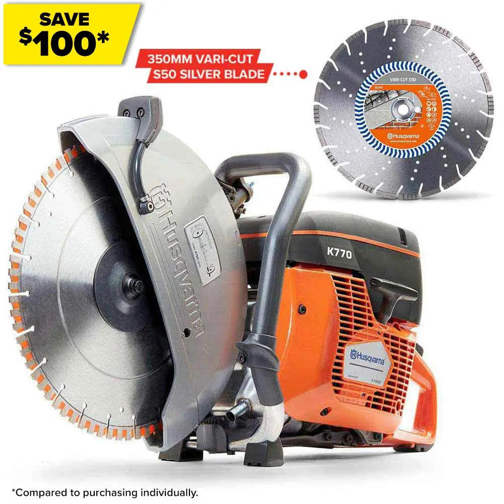 HUSQVARNA 350mm Demolition Saw K770 with 350mm VARI-CUT S50 Blade Kit