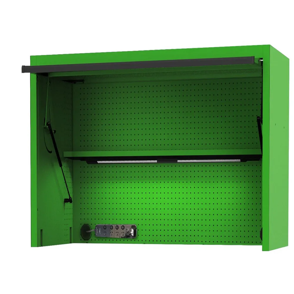 SP TOOLS 59inch USA Sumo Series Wide Power Top Hutch - Shelf, Pegboard, Light - Green/Black SP44730G