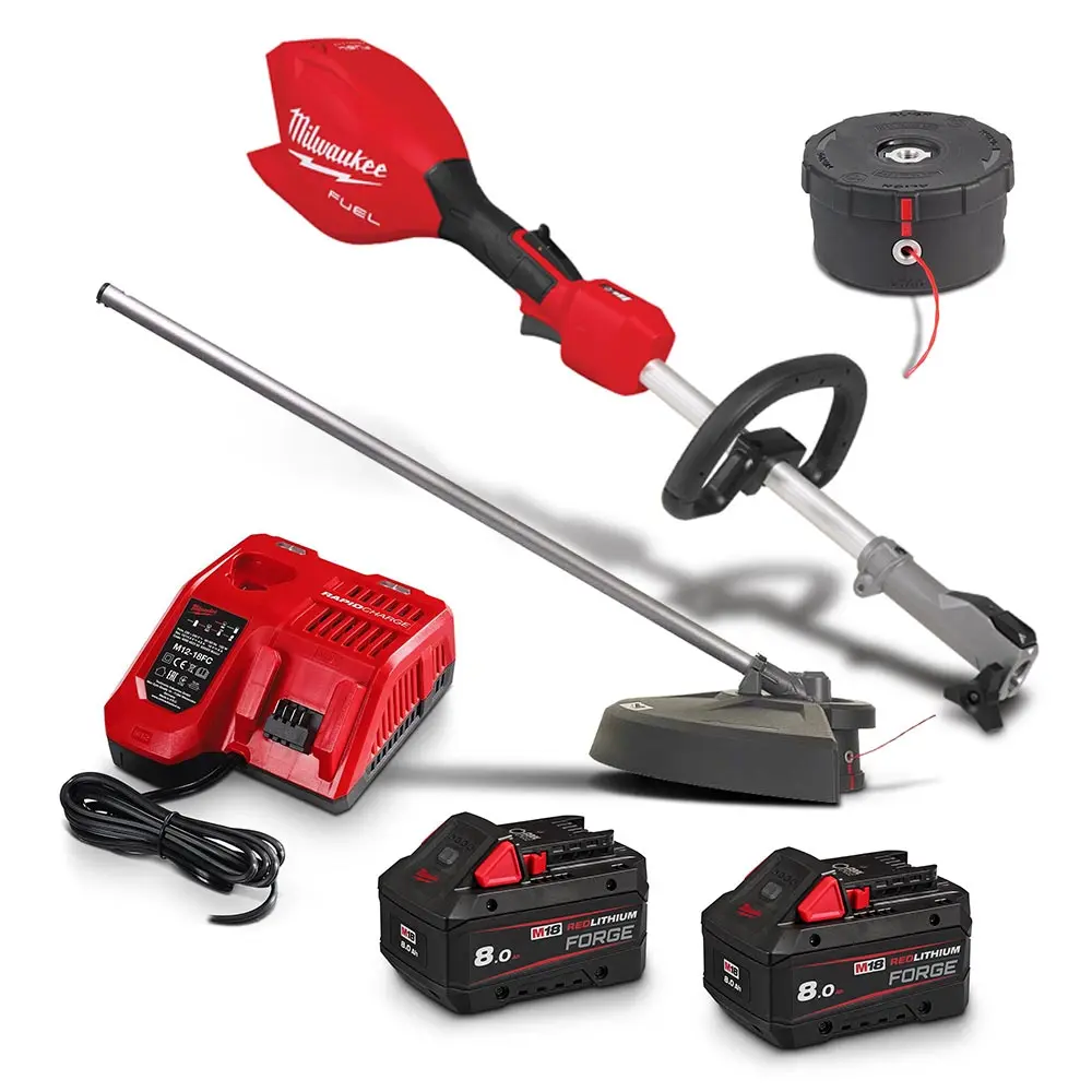 MILWAUKEE 18V REDLITHIUM FORGE 2 x 8AH Outdoor Power Head with Line Trimmer Attachment Kit M18FOPH2LTKIT802F