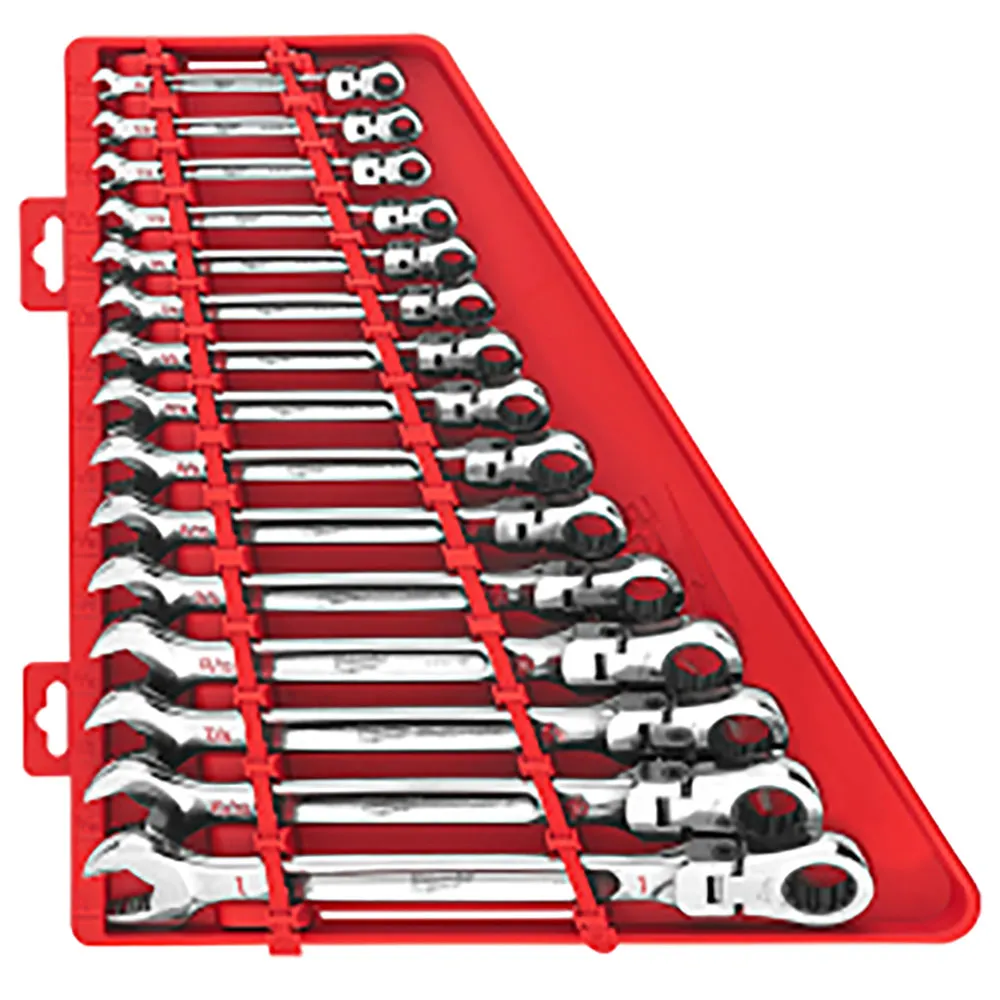 MILWAUKEE Flex Head Ratcheting Combination Wrench Set 15 Pieces 48229413