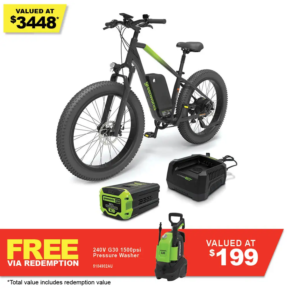 GREENWORKS 60V 1 x 8Ah 26 Fat Tyre Mountain E-Bike Kit 7403907AU-KIT