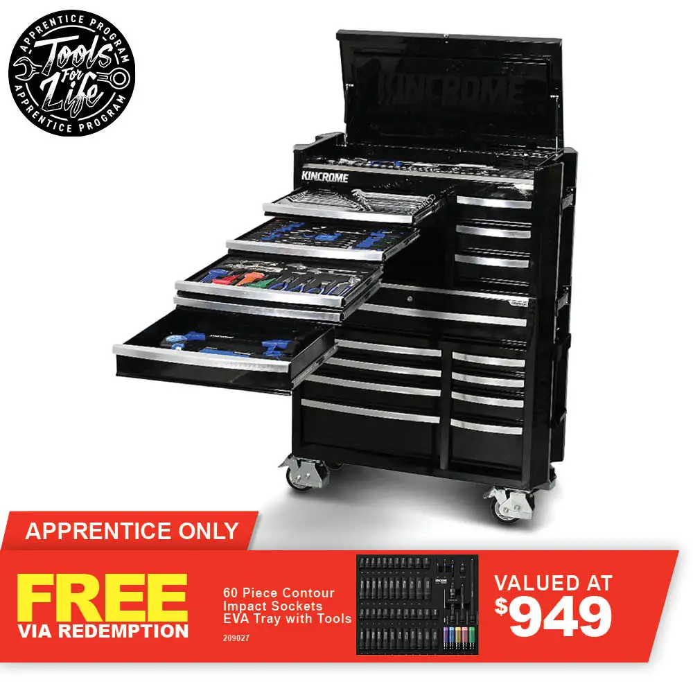 KINCROME Contour TFL Tool Trolley 332 Piece 17 Drawer Black P1822B