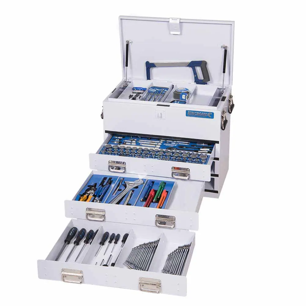 KINCROME 219 Piece 1/4, 3/8 And 1/2 Inch Drive Truck Box Tool Kit White K1258W