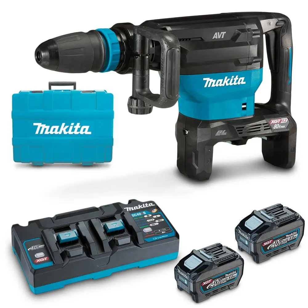 MAKITA 80V Max (40Vx2) XGT Brushless 2 x 5.0Ah SDS Max Demolition Hammer Kit HM002GT201