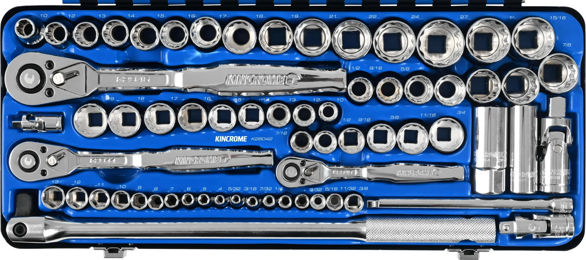 KINCROME 1/4", 3/8" & 1/2" Drive Socket Set Metric & Imperial - 69 Piece K28042