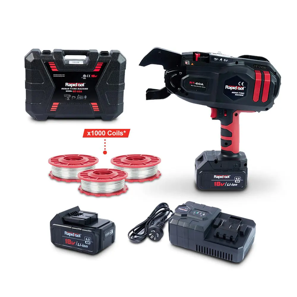 RAPIDTOOL 18V 2 x 4.0AH 60mm Rebar Tying Tool Kit w/ 1000 Coils TWG-1000B