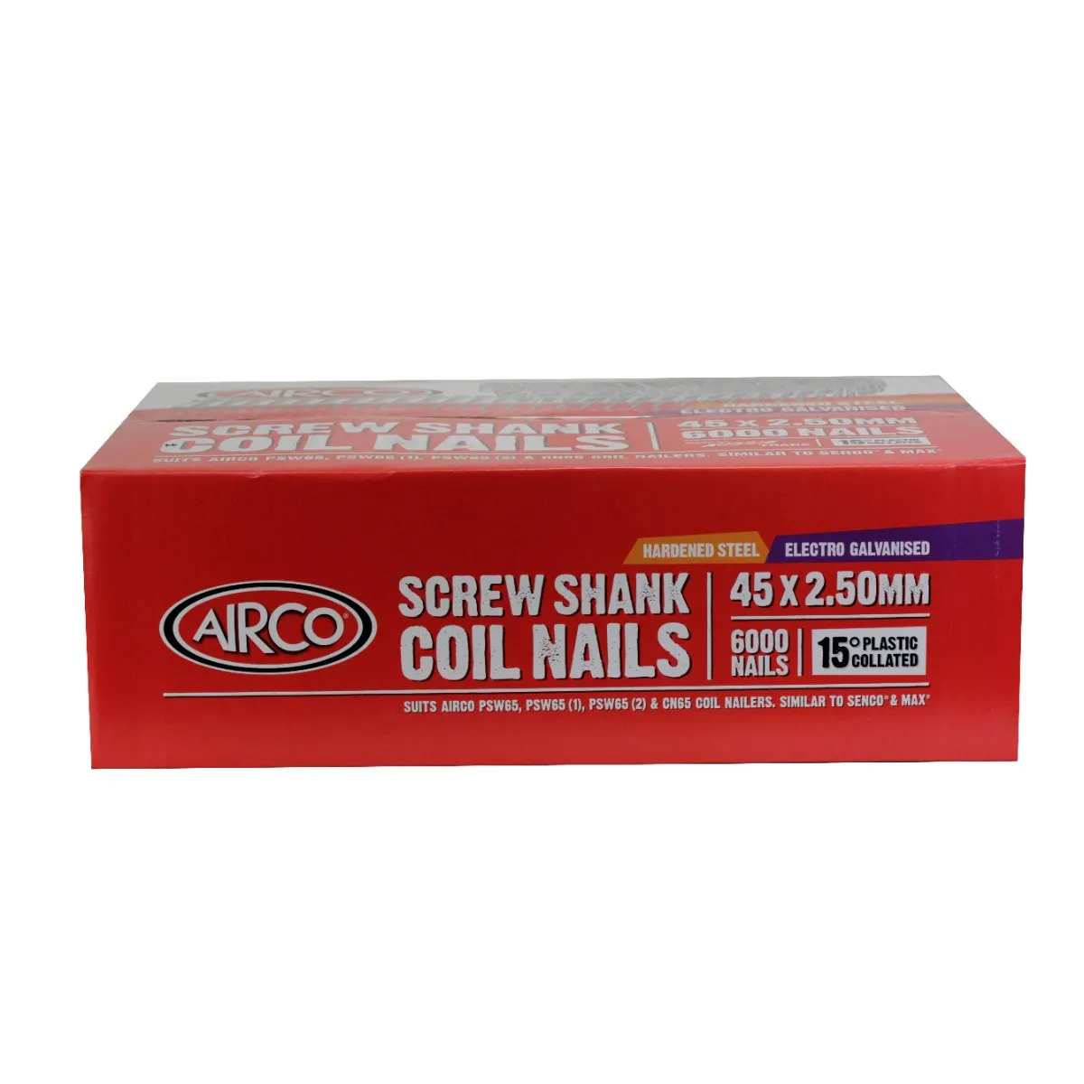 AIRCO Fap Series Coil Nail - Hardened Screw Shank Electro Galvanised - 45mm Box of 6000 YF45250