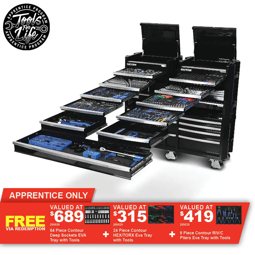 KINCROME Contour TFL Tool Trolley 729 Piece 22 Drawer Black P1824B
