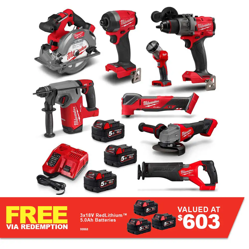 MILWAUKEE 18V FUEL 8 Piece 3x5.0Ah Combo Kit Power Pack M18FPP8A4503B