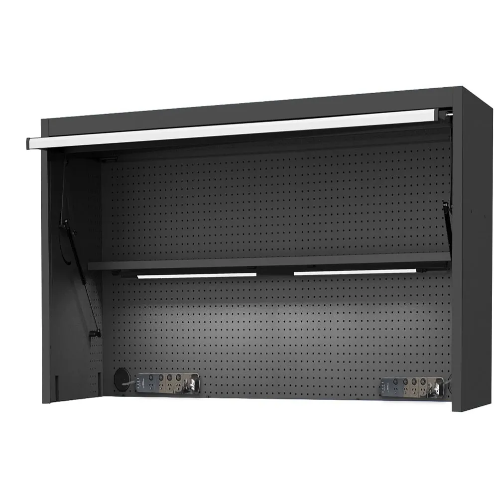 SP TOOLS 73inch USA Sumo Series Wide Power Top Hutch - Shelf, Pegboard, Light - Black/Chrome SP44830