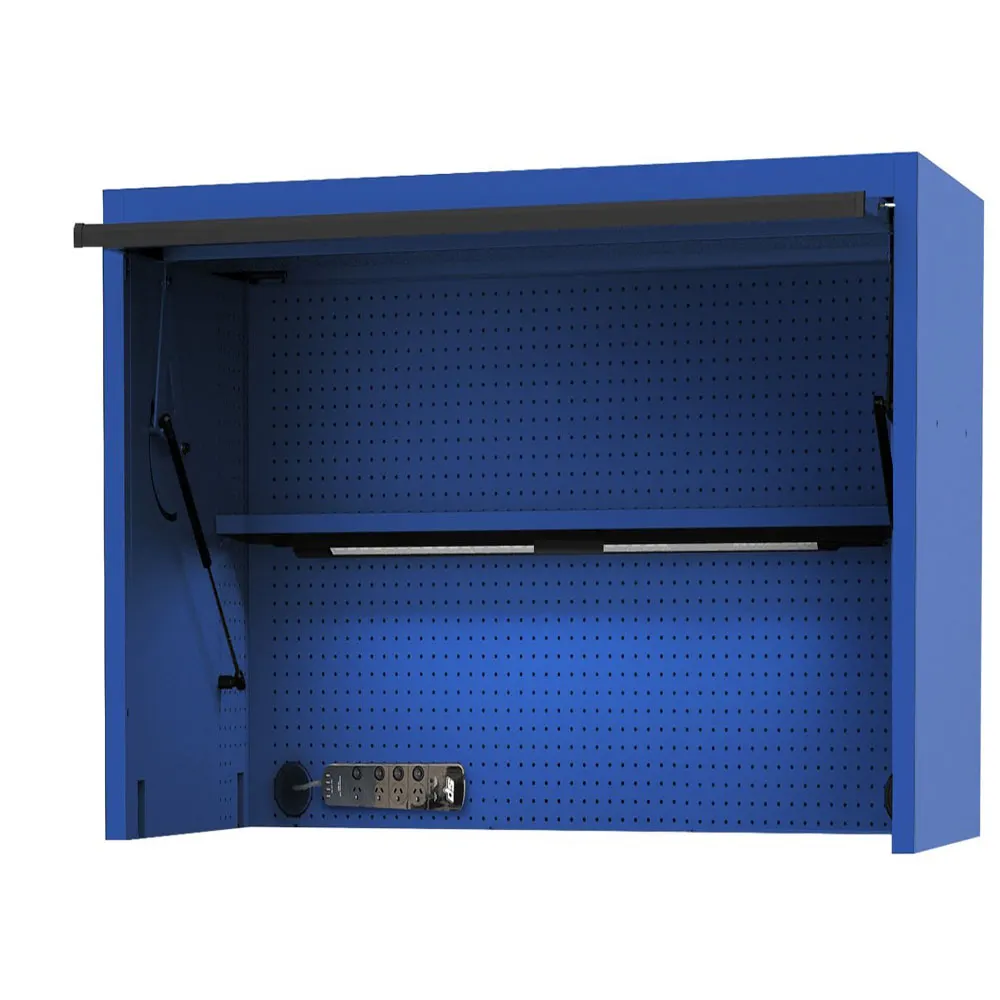 SP TOOLS 59inch USA Sumo Series Wide Power Top Hutch - Shelf, Pegboard, Light - Blue/Black SP44730BL