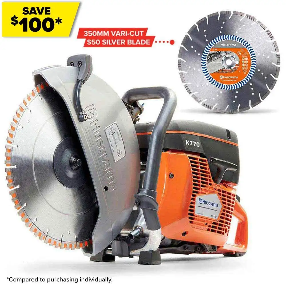 HUSQVARNA 350mm Demolition Saw K770 with 350mm VARI-CUT S50 Blade Kit