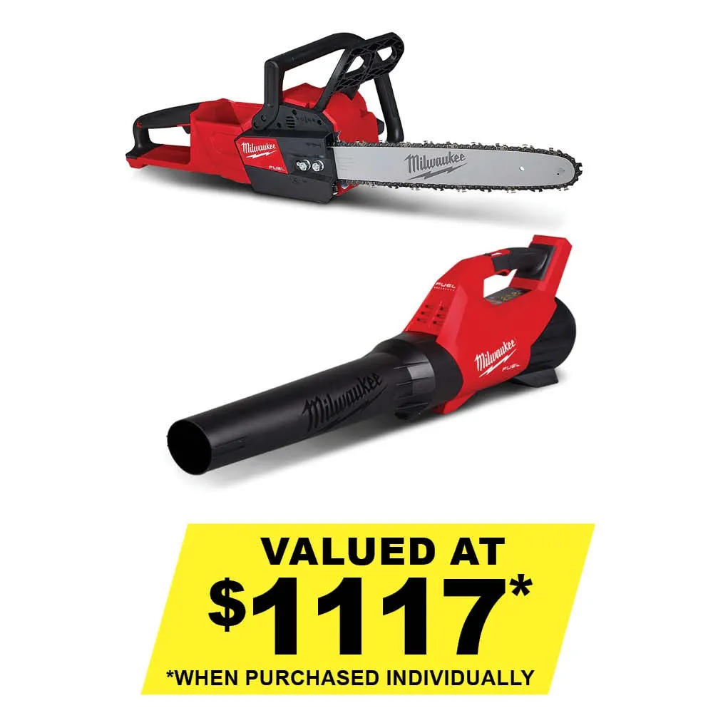 MILWAUKEE 18V FUEL Brushless Blower & 35cm (14�? Chainsaw Skins Outdoor Pack M18F2OPC0