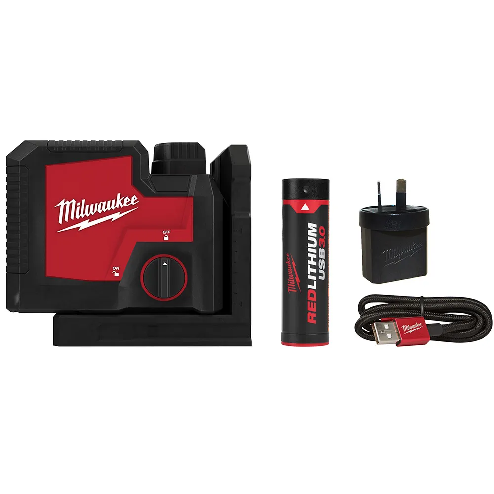 MILWAUKEE REDLITHIUM USB Rechargeable 3 Point Laser Kit - Green L43PL-301C