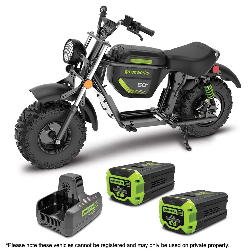 GREENWORKS 60V 2 x 8.0Ah Mini Bike w/ Charger Kit 7403707AU