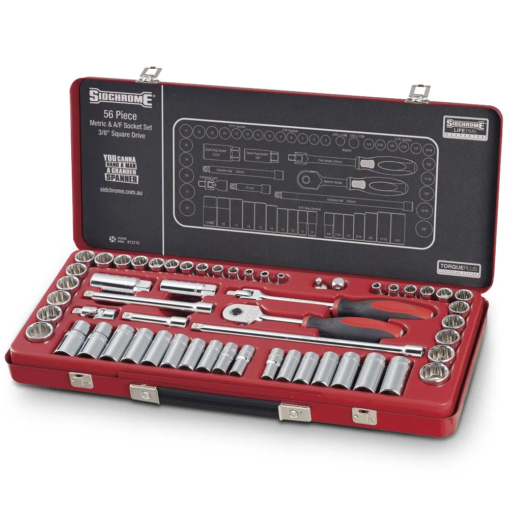 SIDCHROME 56 Piece 3/8inch Metric/AF Deep Socket Set SCMT13110