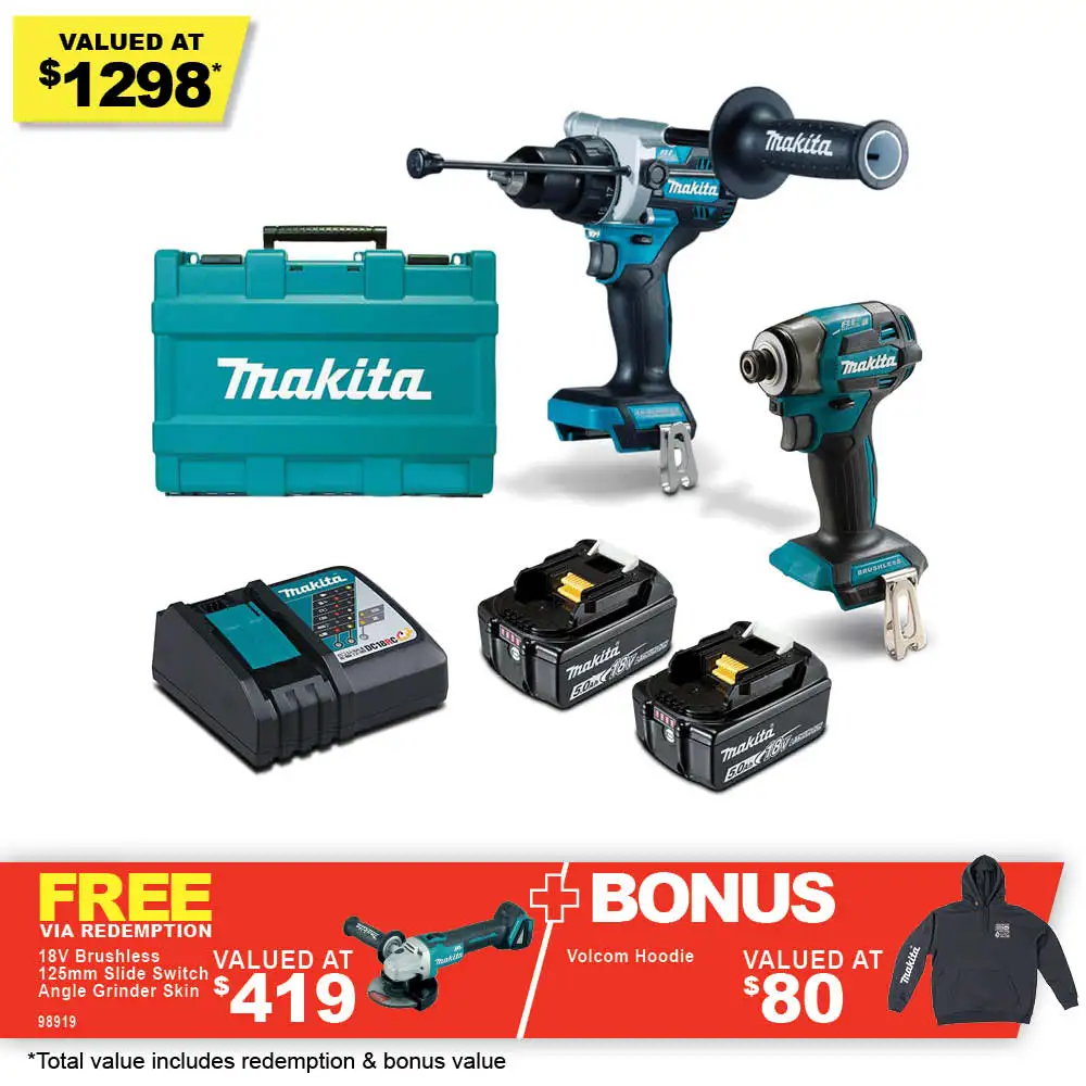 MAKITA 18V Brushless 2 Piece 2 X 5.0ah Combo Kit DLX2516T