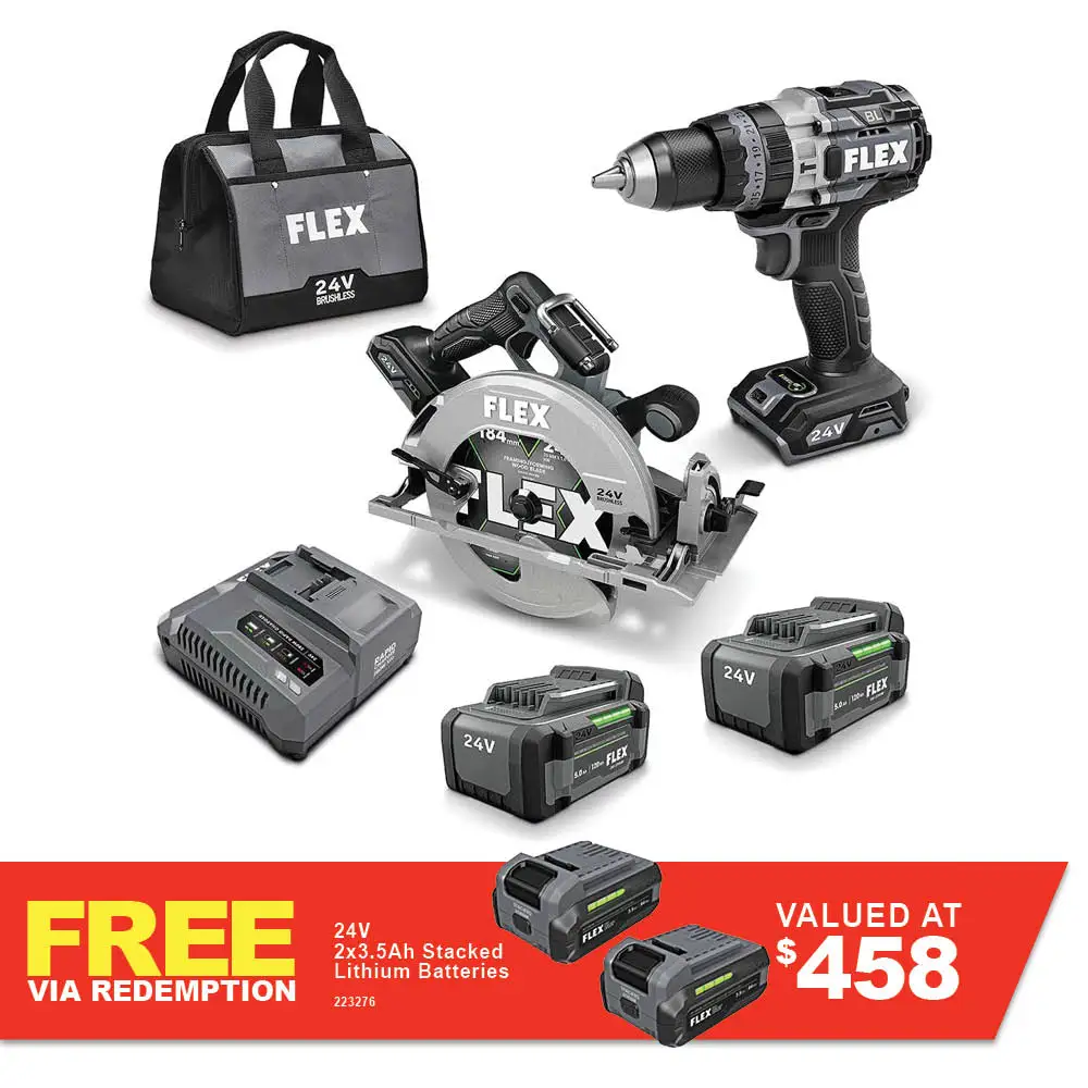 FLEX 24V 3 Piece 2 x 5.0Ah Combo Kit FXMA301-2C