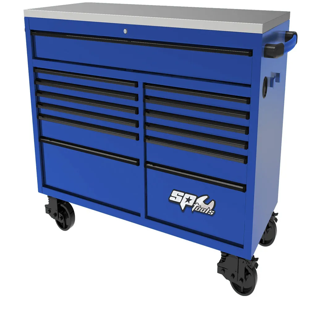 SP TOOLS 59inch USA Sumo Series Wide Roller Cabinet - 13 Drawer - Blue/Black SP44725BL