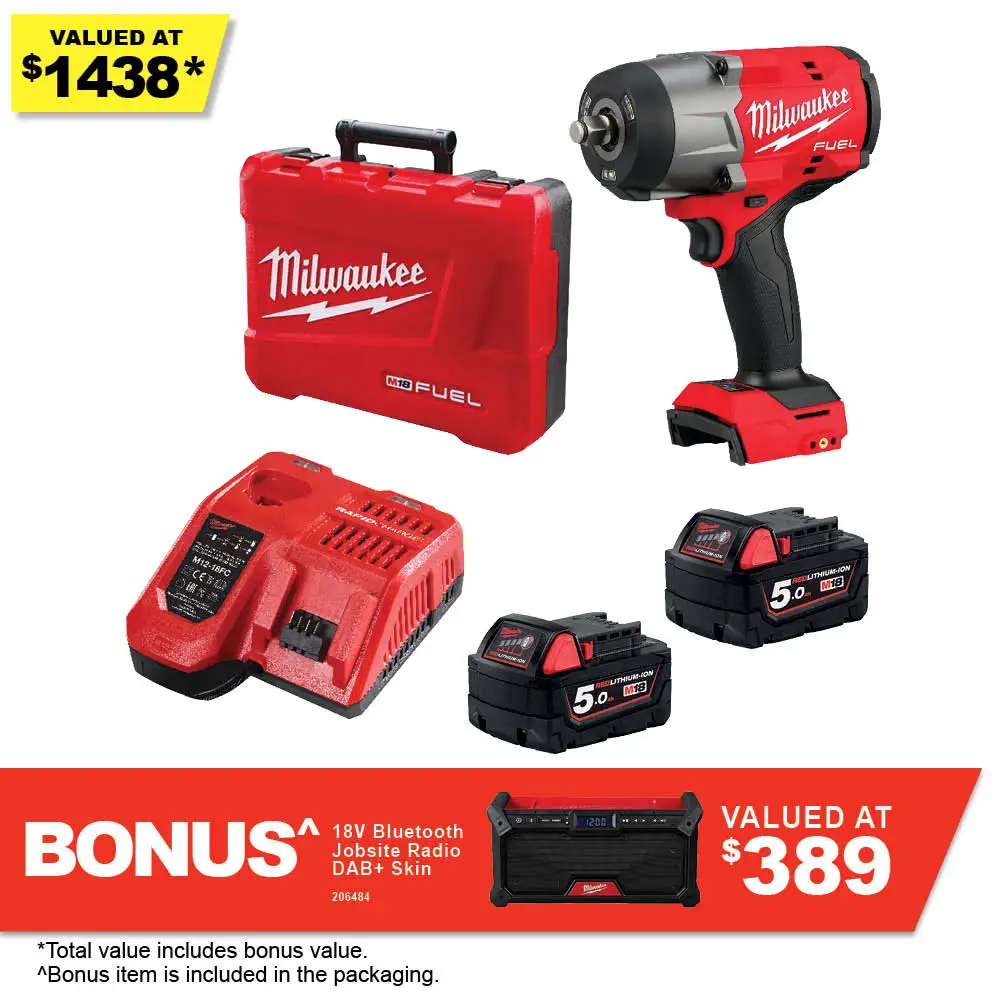 MILWAUKEE 18V FUEL inch High Torque Impact Wrench Power Pack M18FPP2AT2BD502C