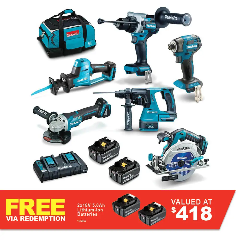 MAKITA 18V Brushless 6 Piece 2 x 5.0AH Combo Kits DLX6136TX1