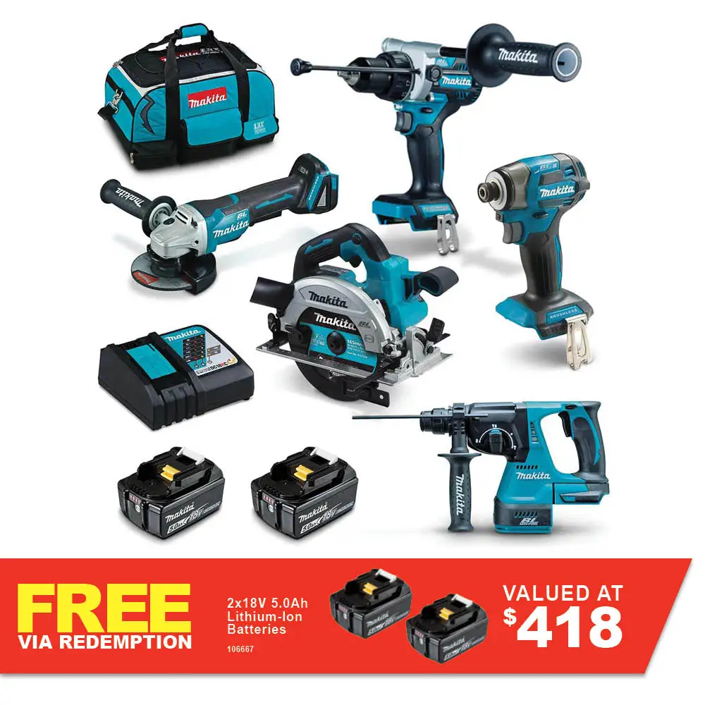 MAKITA 18V Brushless 5 Piece 2 x 5.0AH Combo Kits DLX5101TX1