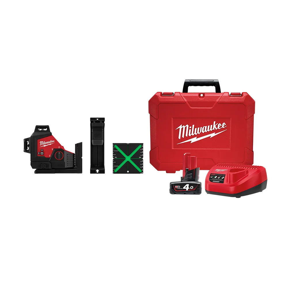 MILWAUKEE M12 360 Degree 3 Plane Multi-line Laser Level Kit - Green M123PLA401C