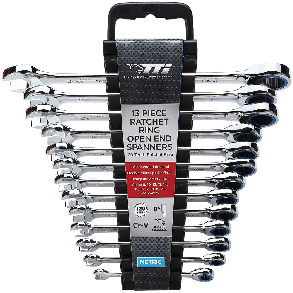 TTI 13 Piece 120 Tooth Metric Ratcheting Spanner Set TRCSM13