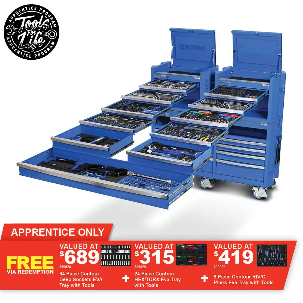 KINCROME Contour TFL Tool Trolley 729 Piece 22 Drawer Blue P1824