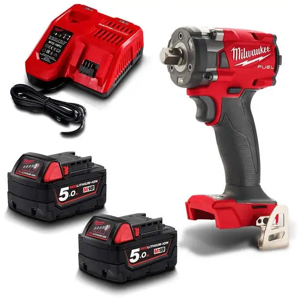 MILWAUKEE 18V FUEL 2 x 5.0Ah 1/2inch Compact Impact Wrench w. Pin Detent Kit M18FIW2P12-502C