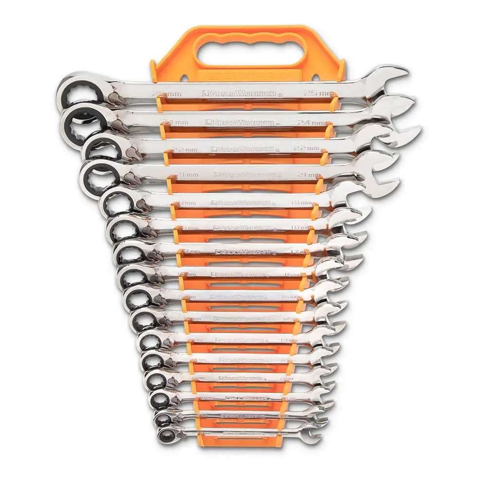 GEARWRENCH 16 Piece 12 Point Reversible Ratcheting Combination Metric Wrench Set 9602N
