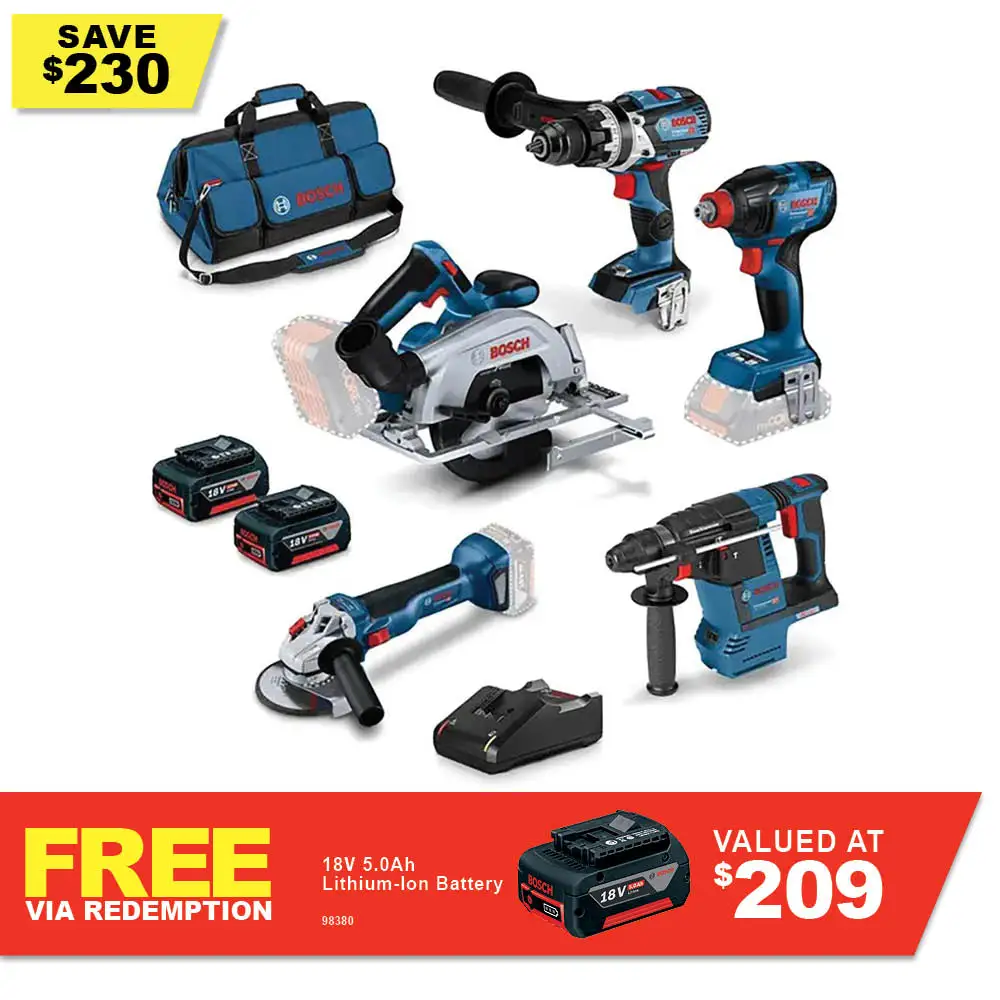 BOSCH 18V 5 Piece 2 x 5.0Ah Combo Kit 0615990N3D