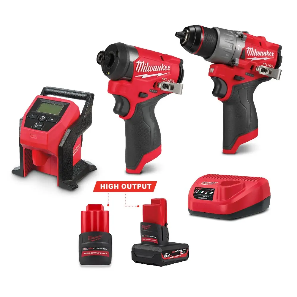 MILWAUKEE 12V 3 Piece 1 x 2.5Ah/1 x 5.0Ah Combo Kit Power Pack M12FPP3C2522B