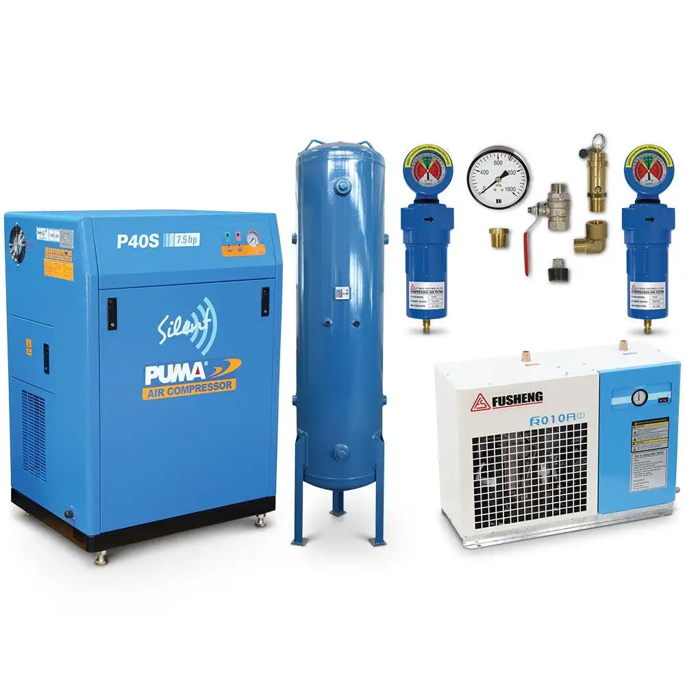 PUMA Piston Air Compressor Silent 7.5HP 1200L/Min Dryer & 300L Tank Professional Kit